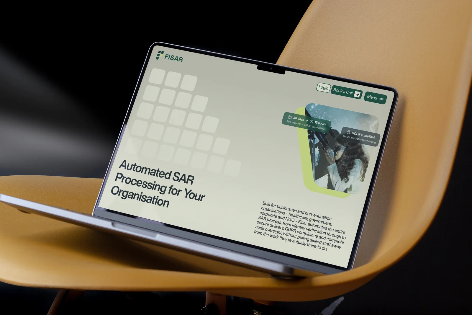 The Fisar commercial page on a laptop