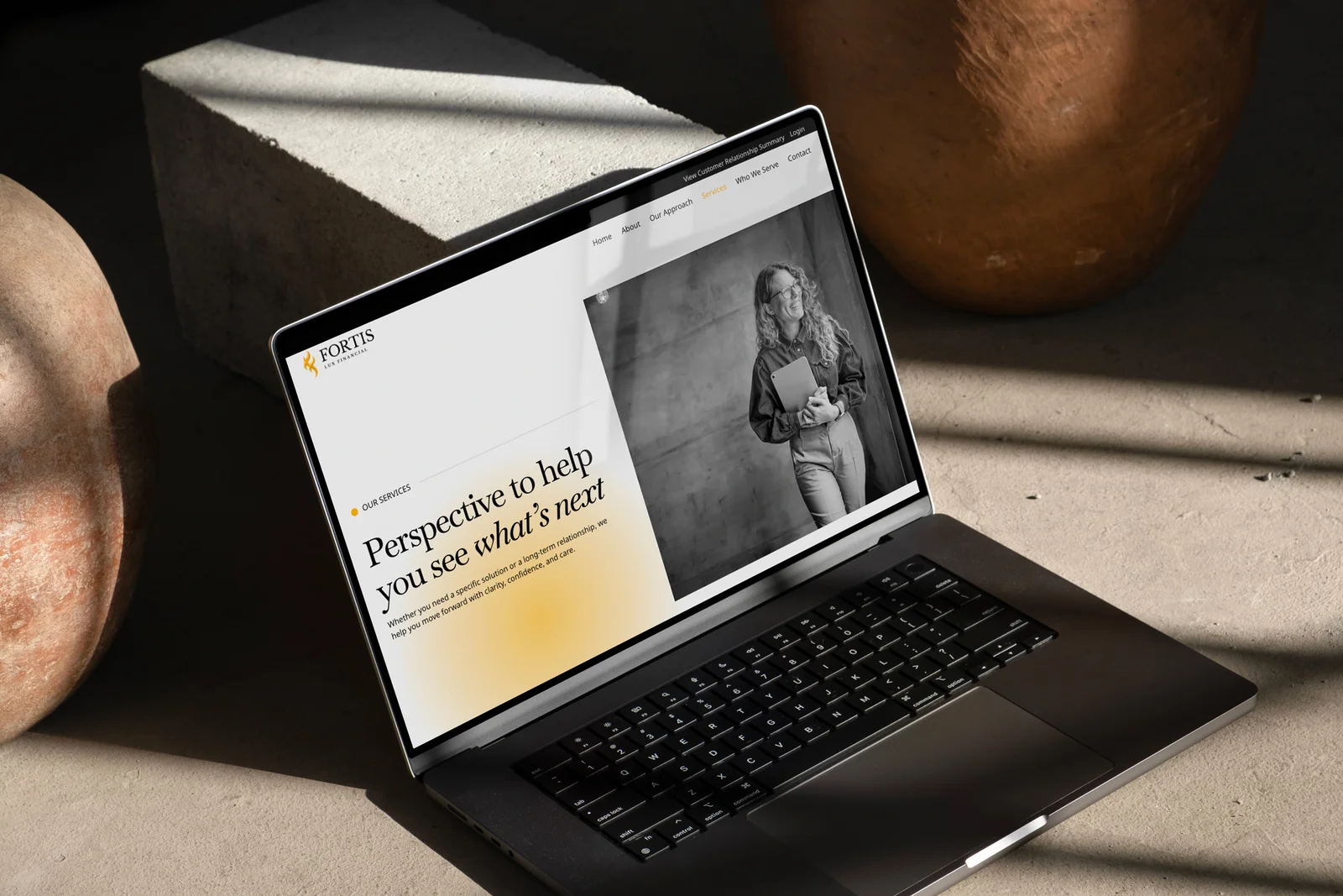 The Fortis Lux services page on a laptop