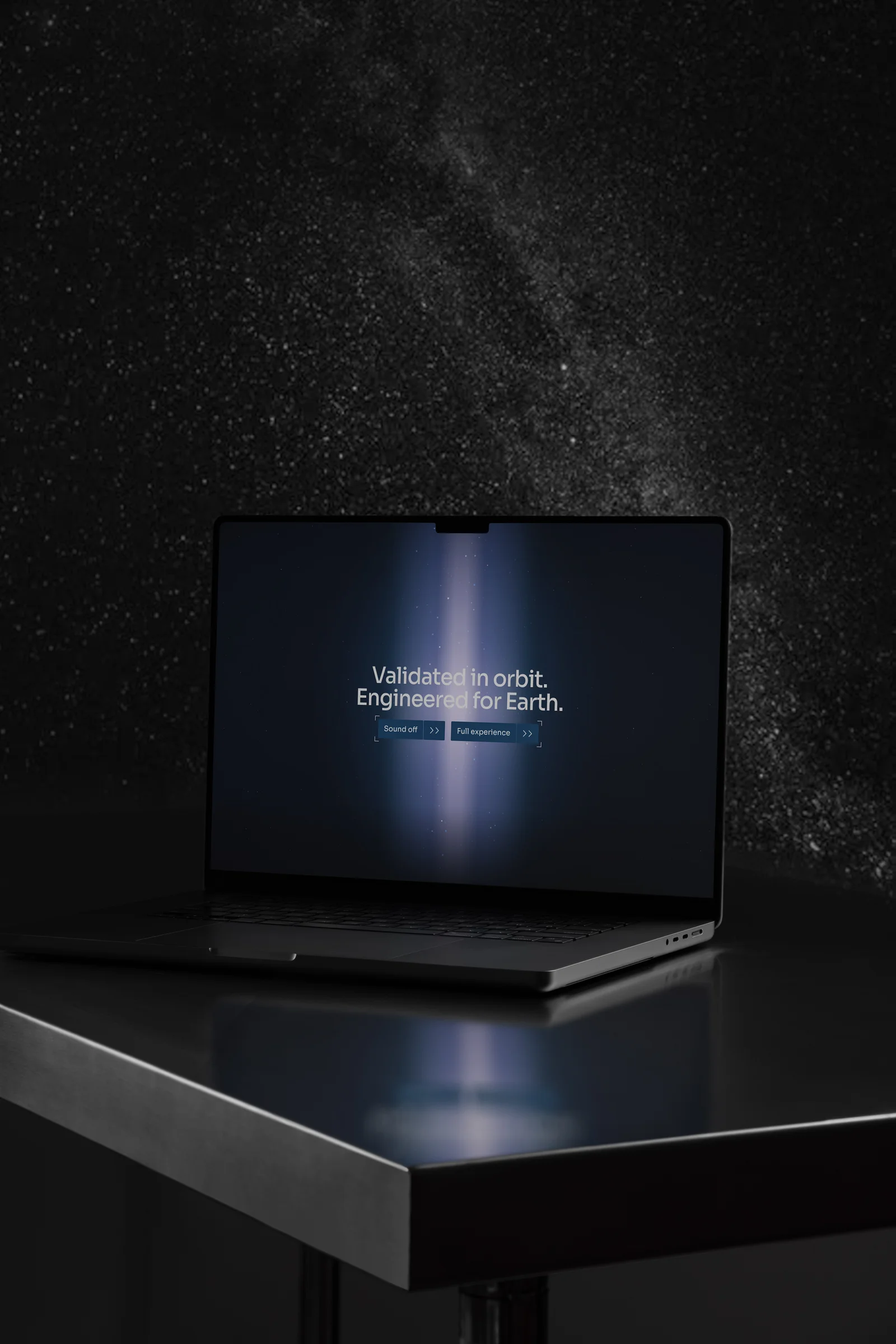 The EnsoLab preloader on a laptop, a beam of light in a star field
